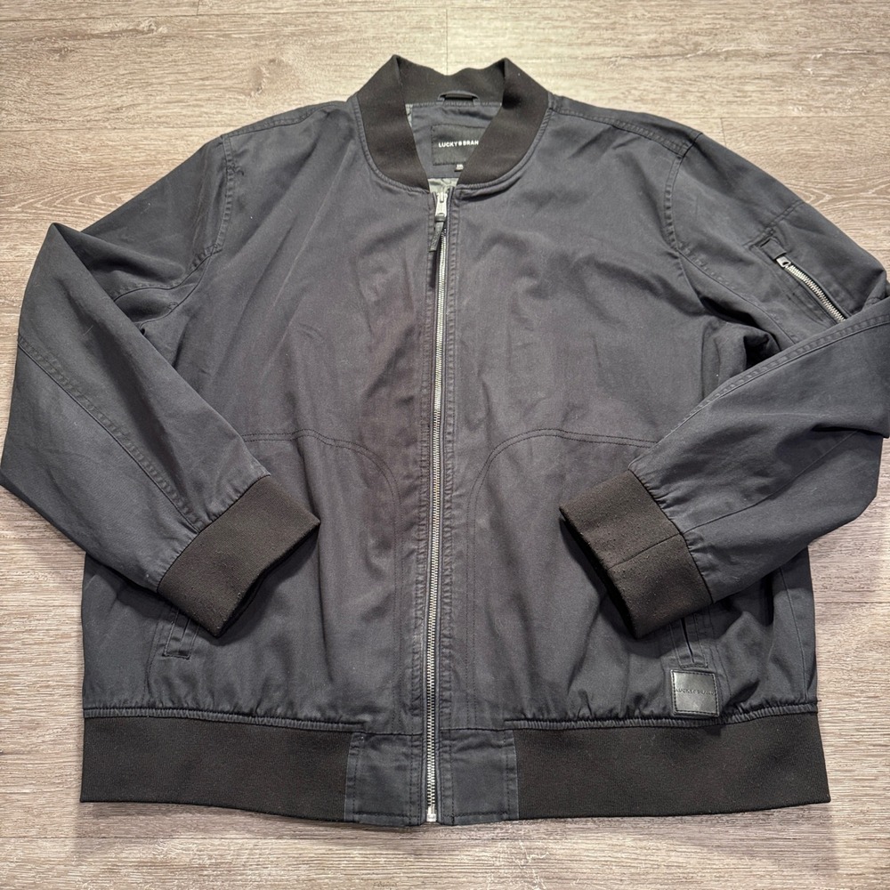 Lucky Brand Bomber Jacket Mens XXL Black Military Flight Coat MA-1 Harrington